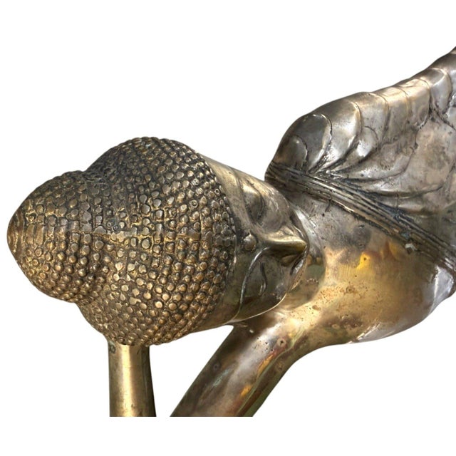 Metal Vintage Thai Reclining Buddha Hollow Cast Brass Sculpture 22.25" Parinirvana For Sale - Image 7 of 12