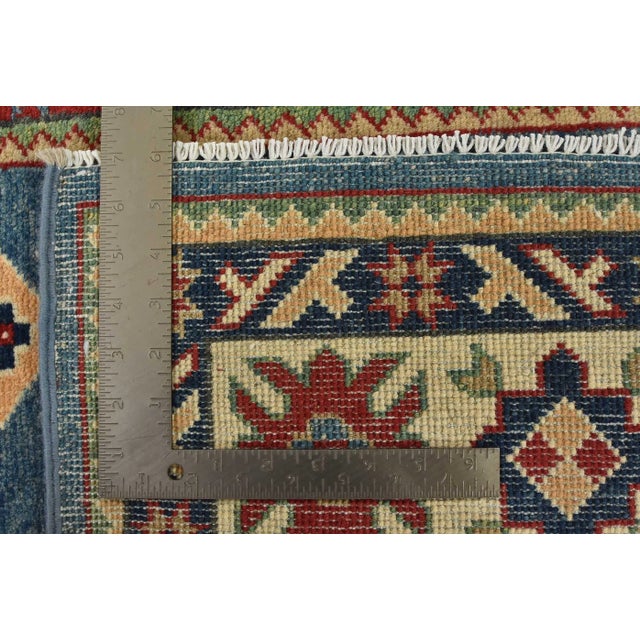 Kazak Rug 5′ X 6’8” Blue Wool Tribal Hand-Knotted Oriental Carpet For Sale - Image 12 of 12