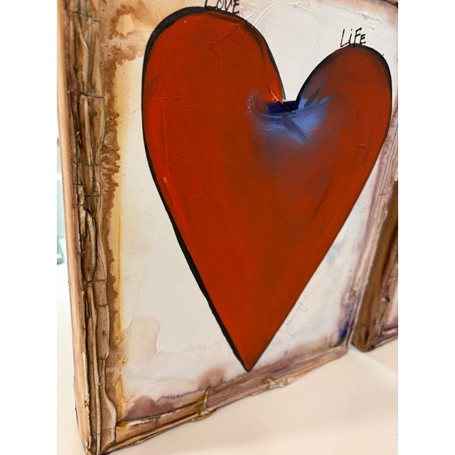 Vintage Abstract Contemporary Folk Art Mixed Media Heart Signed Paintings – Collection of Three For Sale - Image 4 of 13