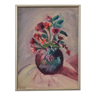 French Vintage Floral Still Life in New Frame For Sale