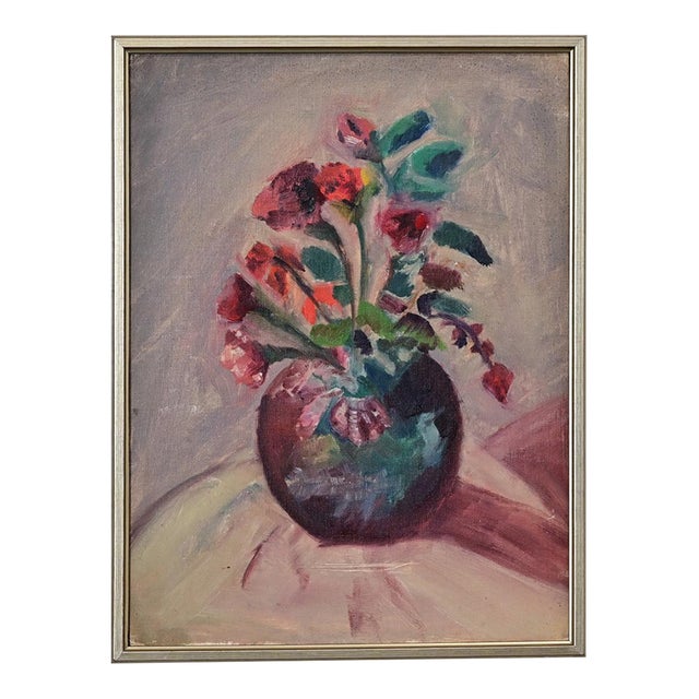 French Vintage Floral Still Life in New Frame For Sale