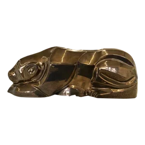 Handmade Dark Gold Lacquer Lion Ceramic Statue
