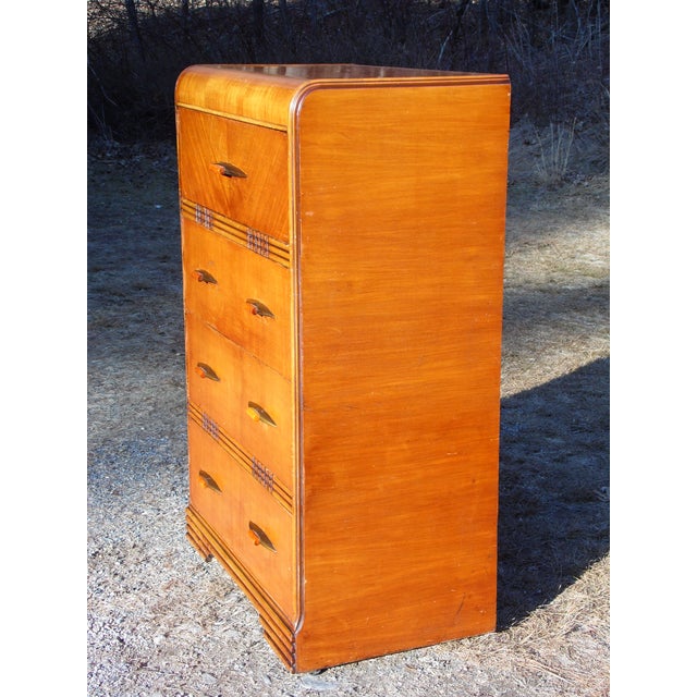 Vintage Art Deco Waterfall Highboy Dresser Walnut Chest of Drawers