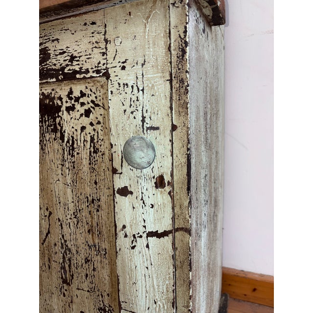 Wood Antique Primitive Farmhouse Mint Green Cupboard For Sale - Image 7 of 12