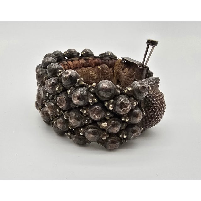 Metal Antique Silver Rajasthan Beaded Ball Cuff Bracelet For Sale - Image 7 of 12