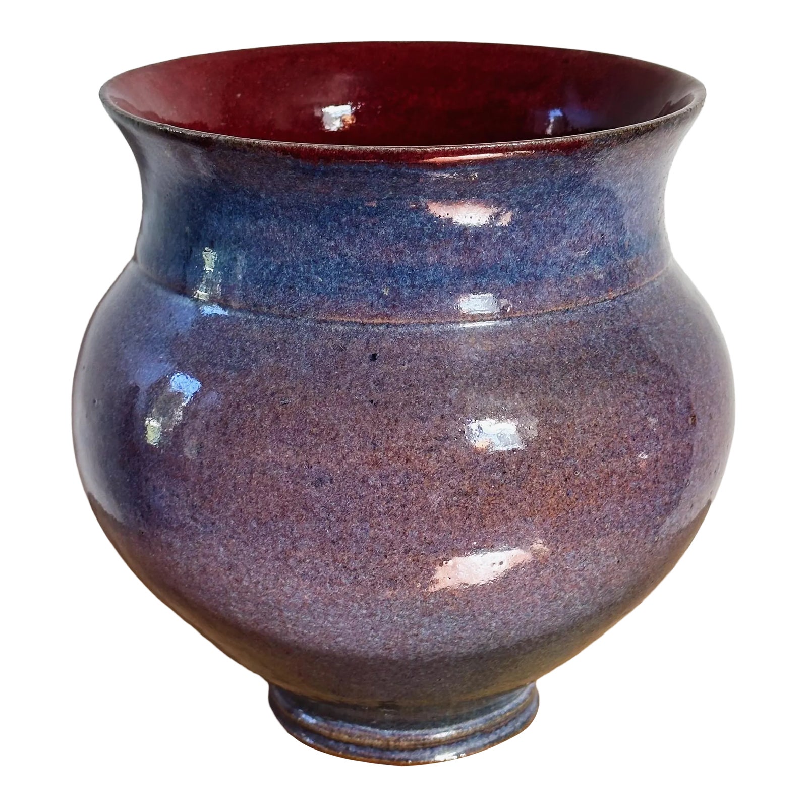 Vintage Hand Thrown Pottery Vase in Blue With Red Interior by Lucy ...