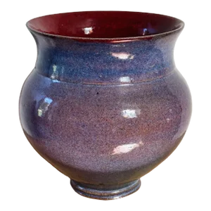 Vintage Hand Thrown Pottery Vase in Blue With Red Interior by Lucy Chamberlain 97