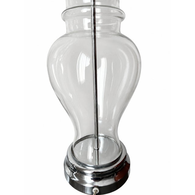 Late 20th Century Clear Glass Baluster Table Lamps With Chrome-Tone Bases - Pair For Sale - Image 9 of 14