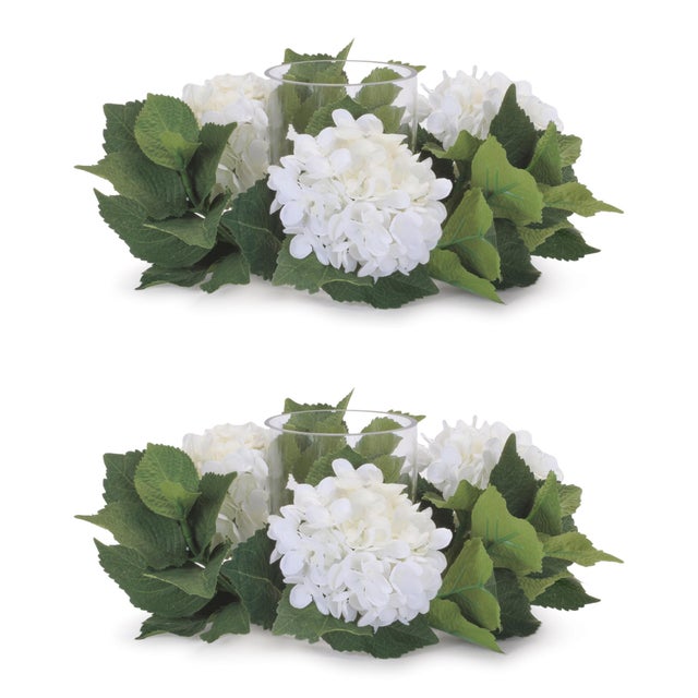 Bring a touch of nature to your decor with this set of two Hydrangea Floral Candle Rings. Featuring soft white floral...