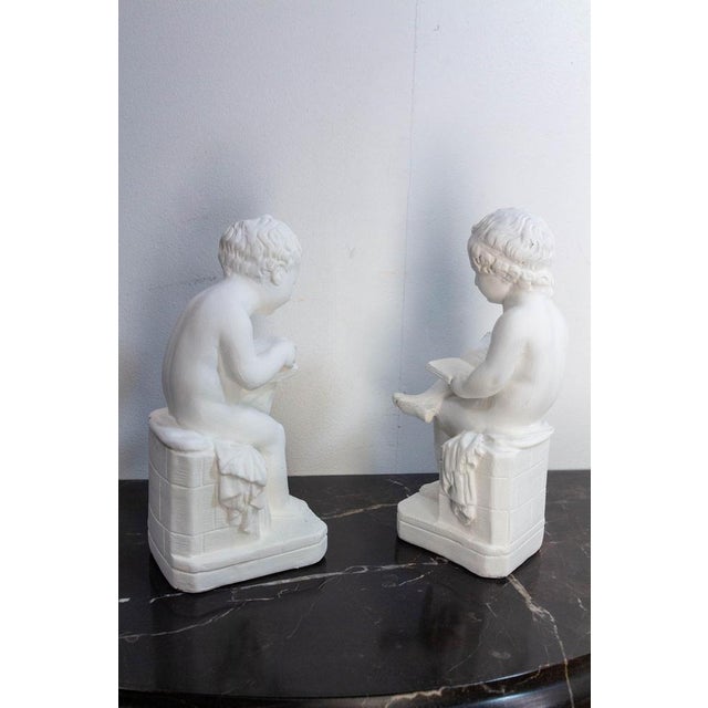 White Late 19th Century Plaster Cherubs Bookends, France For Sale - Image 8 of 9