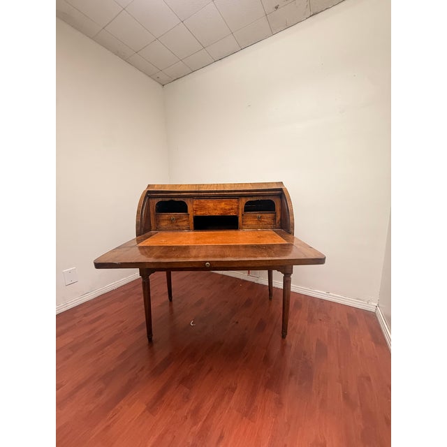French 1700s Antique Roll Top Cherry Cylinder Desk For Sale - Image 4 of 6