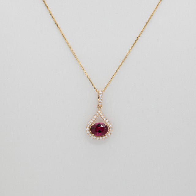 1Ct Rubellite Tourmaline Pendant With Natural Diamond Accents: Solid 14k Gold For Sale - Image 4 of 8