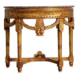 Antique Carved Giltwood Pomegranate Console With Marble Top For Sale