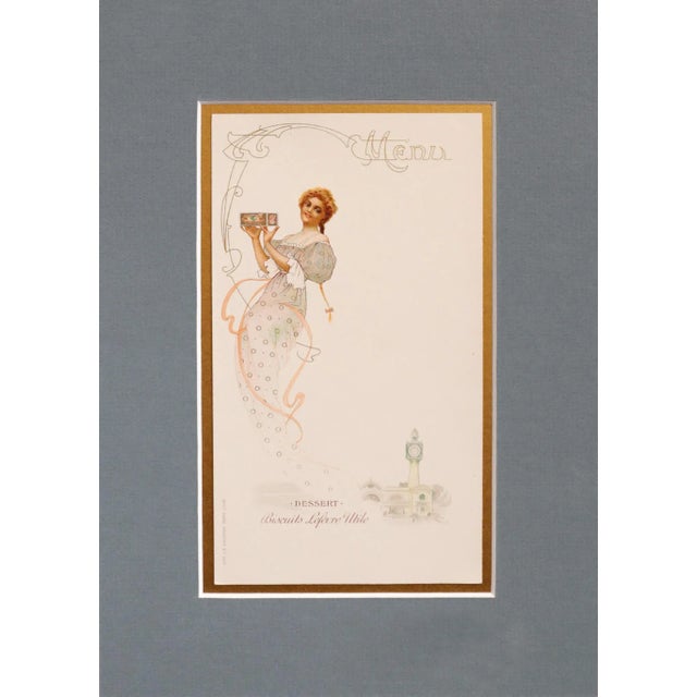 1900 - 1909 1900 Original French Advertising Menu (Woman Red Hair Braid, Mucha Box) Matted For Sale - Image 5 of 5