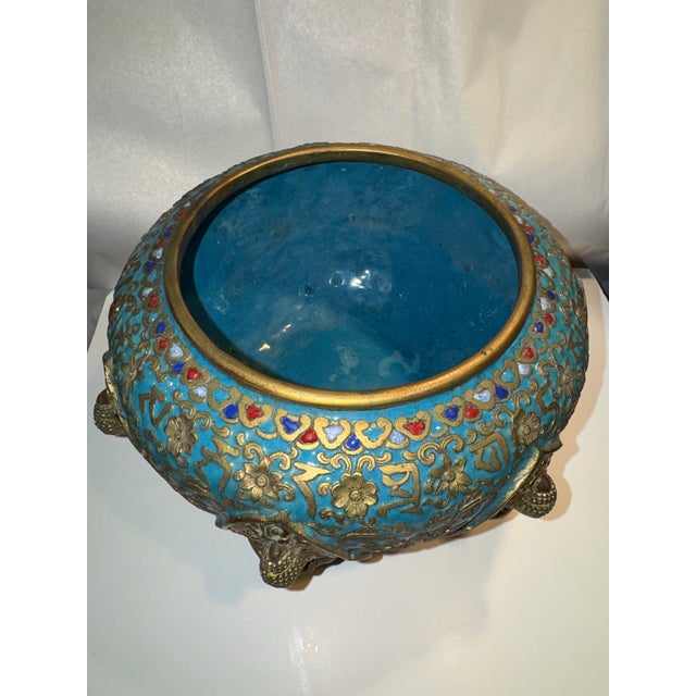 Blue 18th Century Sino Tibetan Champlevé Enamel Alms Bowl For Sale - Image 8 of 12