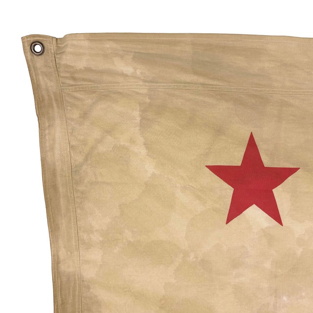 American Large Tea-Stained Cotton California Republic State Bear Flag, Vintage Style, New For Sale - Image 3 of 7
