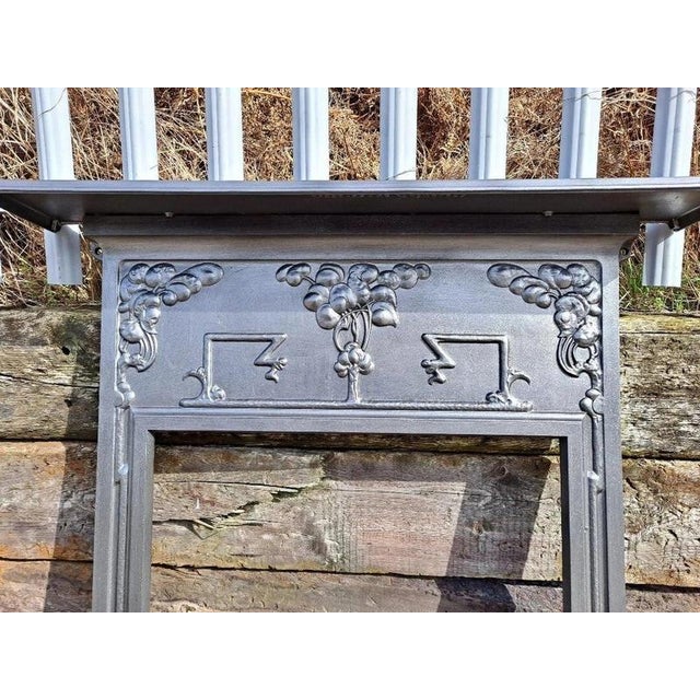 Antique Edwardian Art Nouveau Cast Iron Fireplace Mantel Surround, 1890s For Sale - Image 9 of 18
