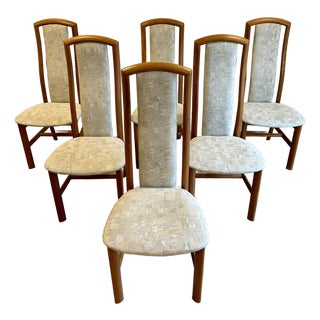Vintage Danish Modern Solid Teak High Back Dining Chairs by Skovby For Sale