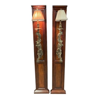 1970s Maitland-Smith Bronze on Wood Wall Sconces - a Pair For Sale