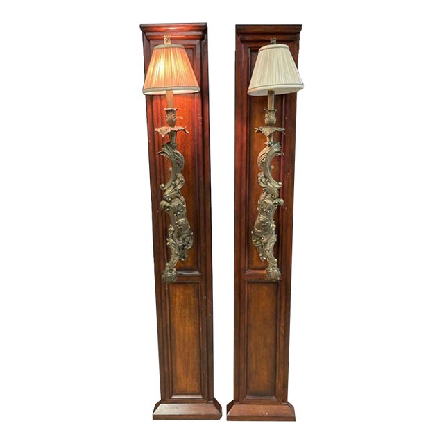 1970s Maitland-Smith Bronze on Wood Wall Sconces - a Pair For Sale