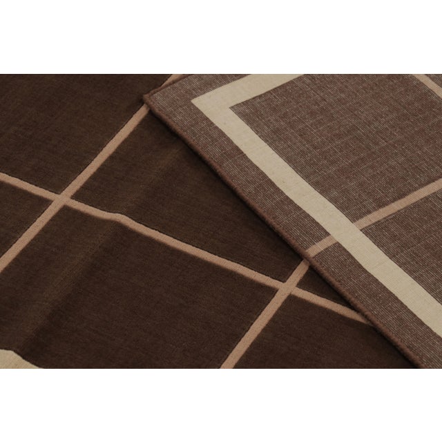Beige Rug & Kilim’s Modern Rug, Chocolate Brown & Beige Geometric Grid For Sale - Image 8 of 8