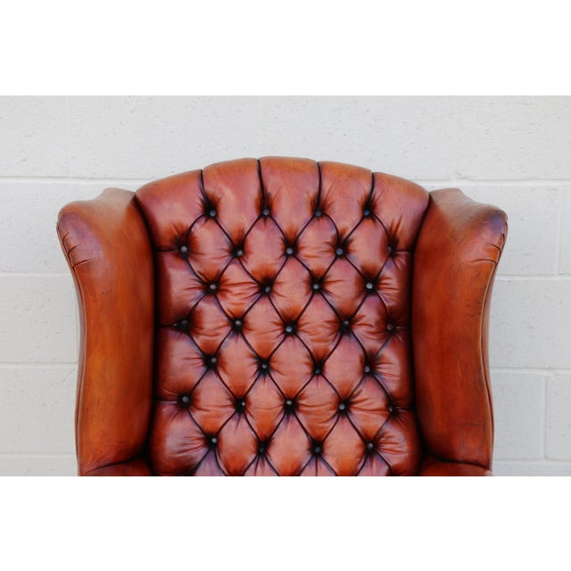 English Vintage Chesterfield Tufted Leather Wingback Chair | English Library Style, 1960s For Sale - Image 3 of 18