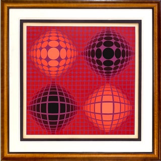 Victor Vasarely, VB-VB-Rouge (Framed Hand Signed Serigraph) For Sale