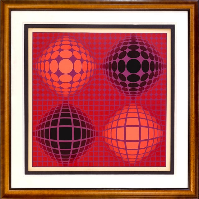 Victor Vasarely, VB-VB-Rouge (Framed Hand Signed Serigraph) For Sale