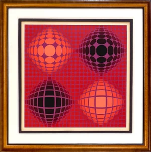 Victor Vasarely, VB-VB-Rouge (Framed Hand Signed Serigraph)
