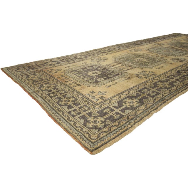 Vintage Turkish Oushak Hallway Runner with Gustavian or French Country Style 04'09 x 11'04. This hand-knotted wool vintage...