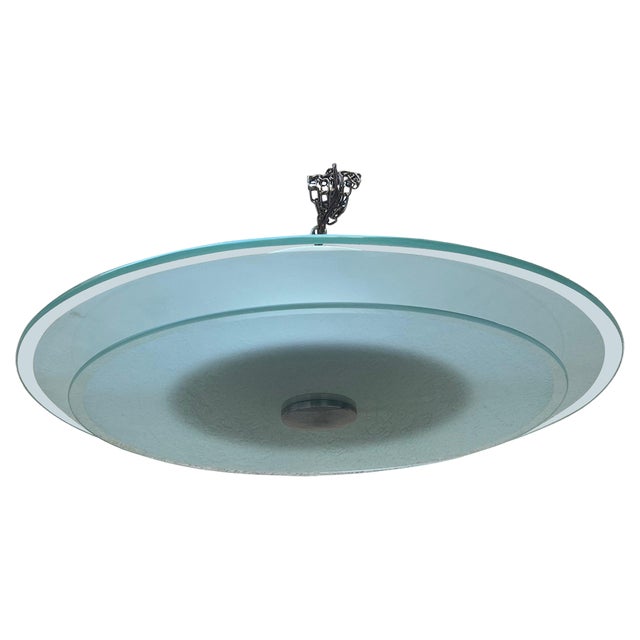 Art Deco Ceiling Lamp in Double Satin Glass Disk, Italy, 1980s For Sale