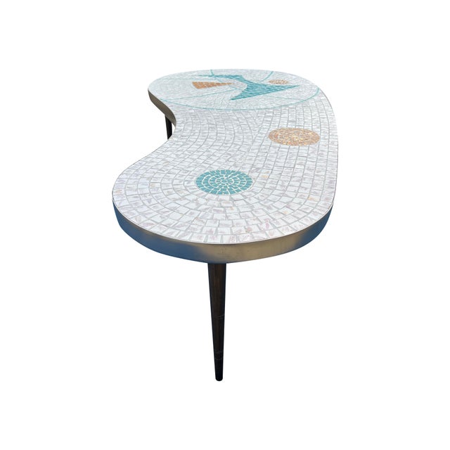 1970s Vintage Mid Century Modern Kidney Shape Tile Top Coffee Table For Sale - Image 5 of 6