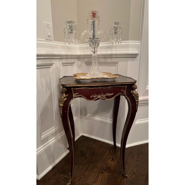 1990s Vintage French Style Painted Figures Brass Ormolu Accents Tall Table For Sale - Image 10 of 12