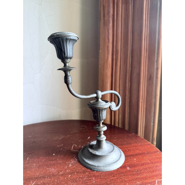Victorian Early 20th Century Asymtetrical Pewter Candlestick Holder For Sale - Image 3 of 13