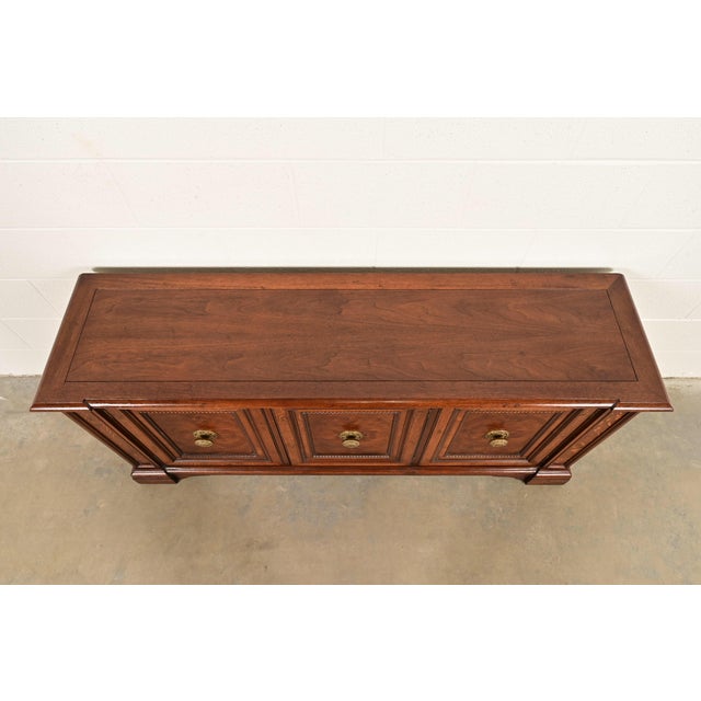 Henredon French Regency Louis XVI Carved Walnut and Oak Sideboard Credenza or Bar Cabinet For Sale - Image 13 of 16