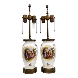 Vintage French Style Porcelain Urn Lamps With Gilt Ormolu Mounts – Neoclassical - a Pair For Sale