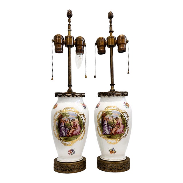 Vintage French Style Porcelain Urn Lamps With Gilt Ormolu Mounts – Neoclassical - a Pair For Sale