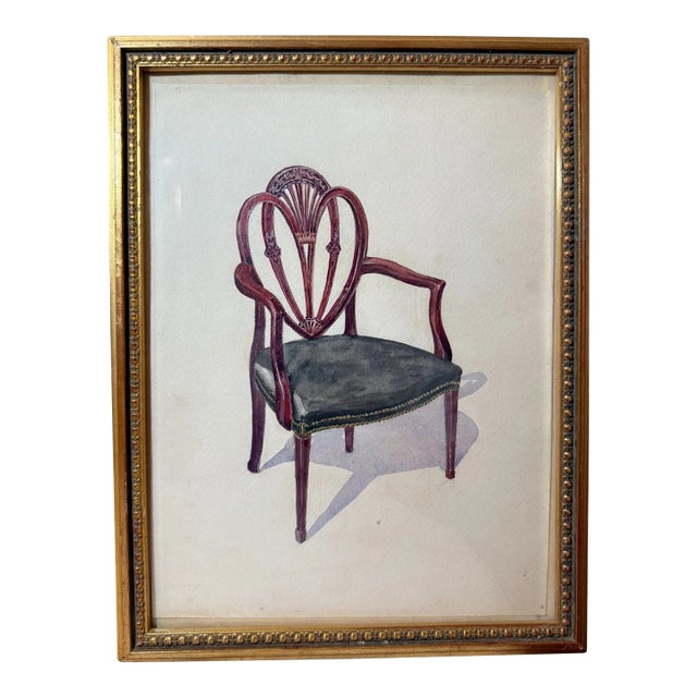 Antique 19th Century Original Wooden Dining Armchair Chair Watercolor Painting For Sale