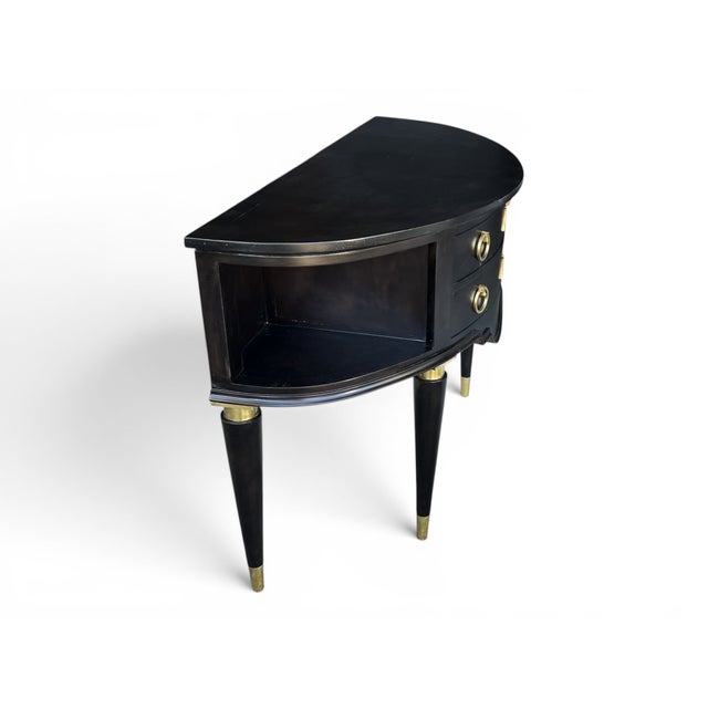 Ebony Vintage Hollywood Regency Demi-Lune Server in Ebonized Wood With Brass Accents For Sale - Image 8 of 10