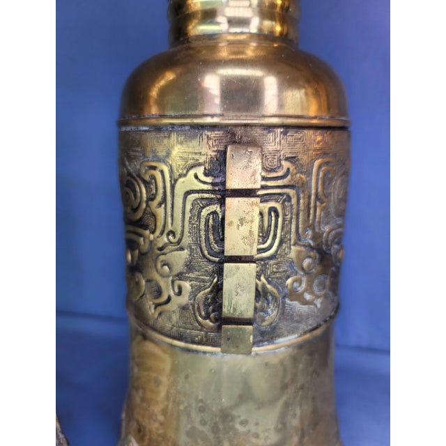 1950s Hollywood Regency James Mont Attributed Asian Brass Table Lamps - a Pair For Sale - Image 9 of 13