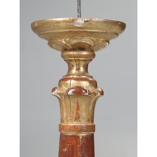 Italian Gilded Altar Candlestick Completely Original and Unrestored C1780-1820 For Sale - Image 4 of 12
