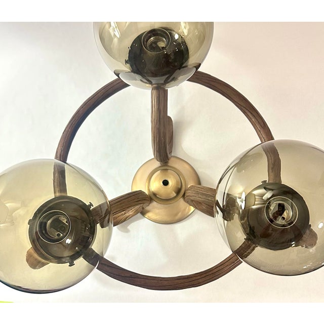 1970s Vintage 1970s Forecast Lighting Mod Chandelier, Smoked Glass Globe Semi-Flush, Bentwood Style Retro Ceiling Fixture For Sale - Image 5 of 11