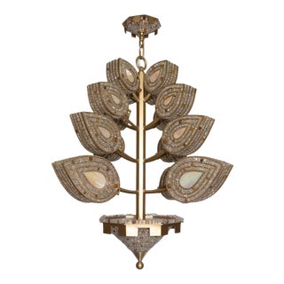 Beaded and Stained Glass Foliate Motif Chandelier by Marcelo Bessa For Sale
