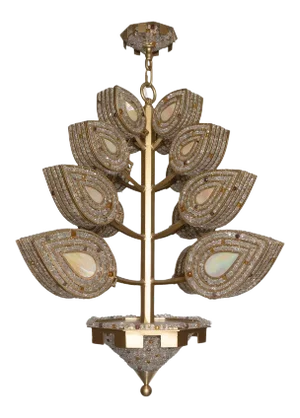 Beaded and Stained Glass Foliate Motif Chandelier by Marcelo Bessa