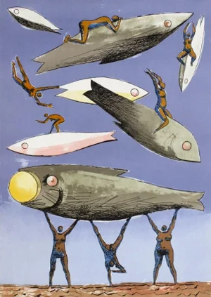 1990s "Fish Games on Olympus" Lithograph by Hector Carybe