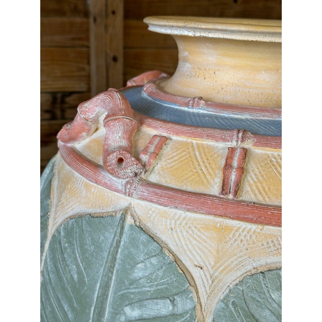 Celadon Vintage Coastal Monumental Cast Plaster Sculpted Palm Leaf Floor Vase For Sale - Image 8 of 12