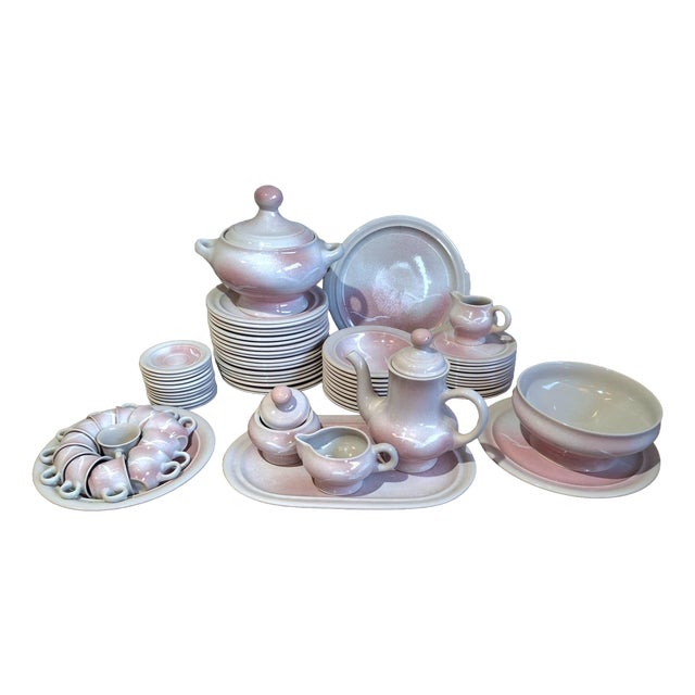 Vintage Earthenware Dinner Service, 1950s, Set of 63 For Sale
