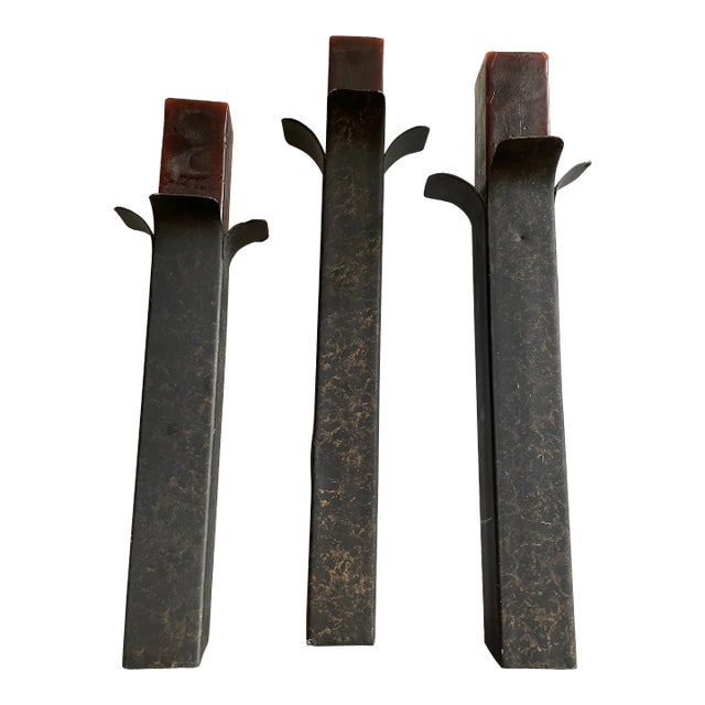 1980s Modernist Square Column Staggered Candle Holder Set of 3 For Sale