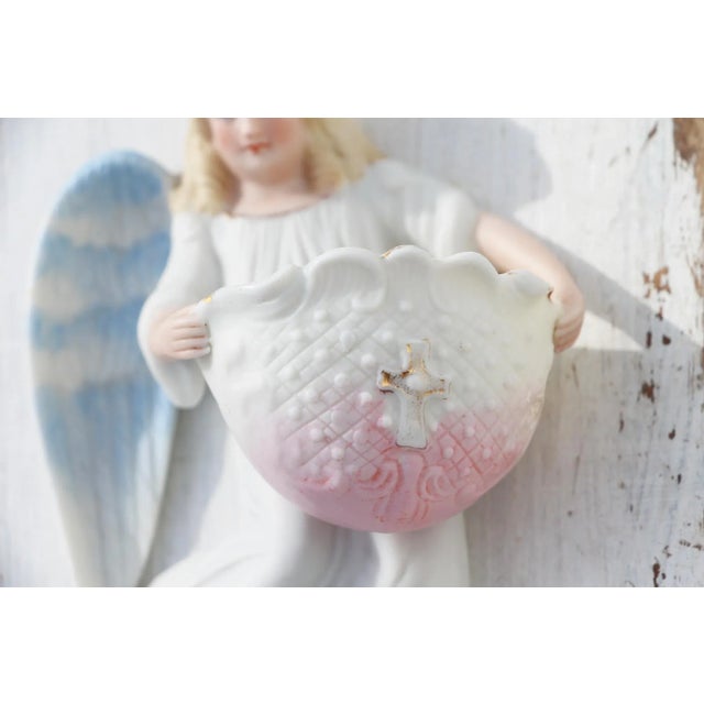 Figurative 1900s Bisque Porcelain Angel Christian Holy Water Font For Sale - Image 3 of 12