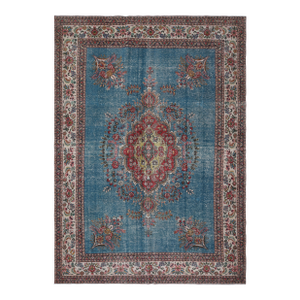 1970s Vintage Persian Handmade Wool Cotton Blue Area Rug